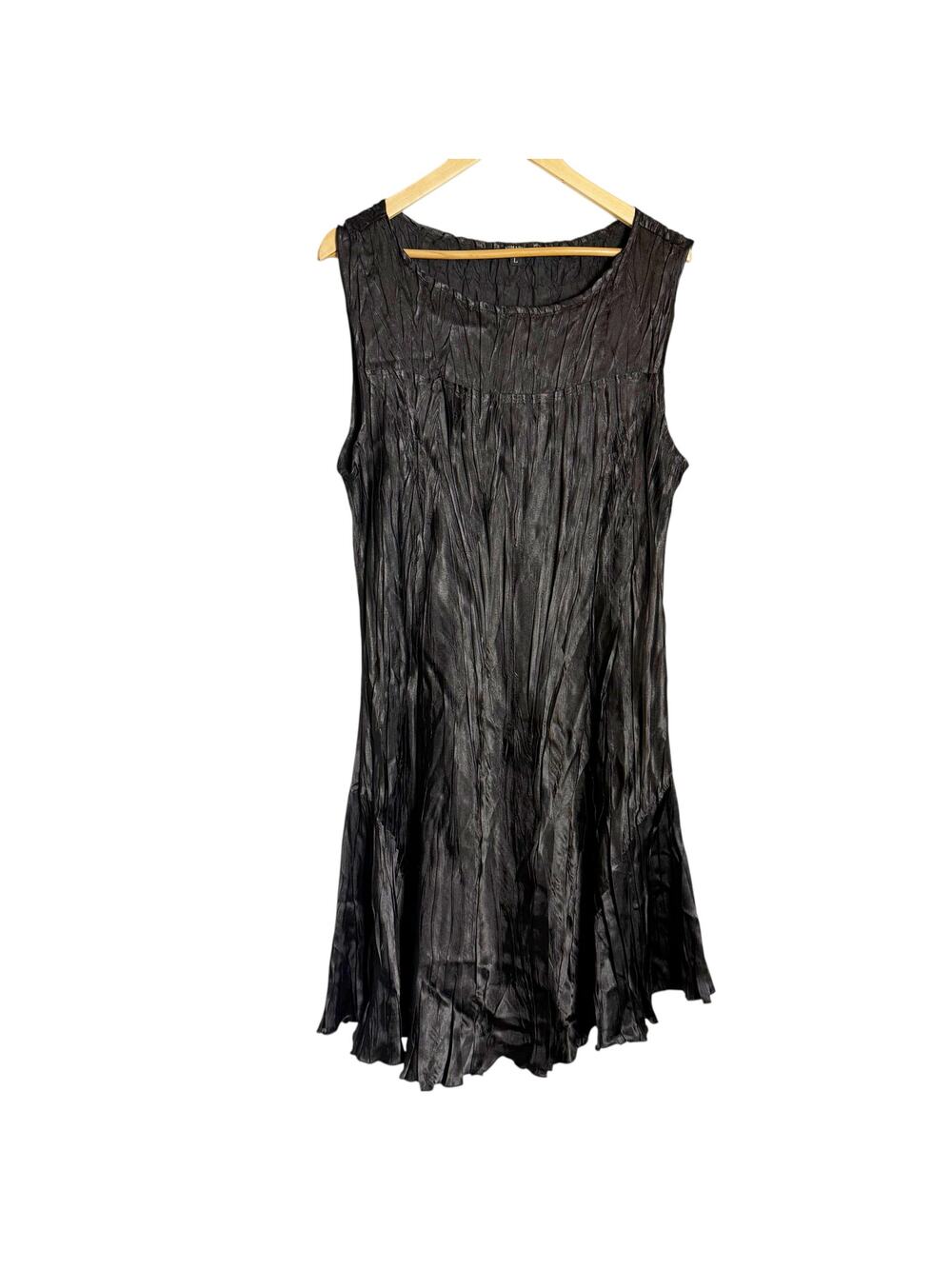 Komarov Black Crinkled Sleeveless Knee Length Fit & Flare Cocktail Dress Large